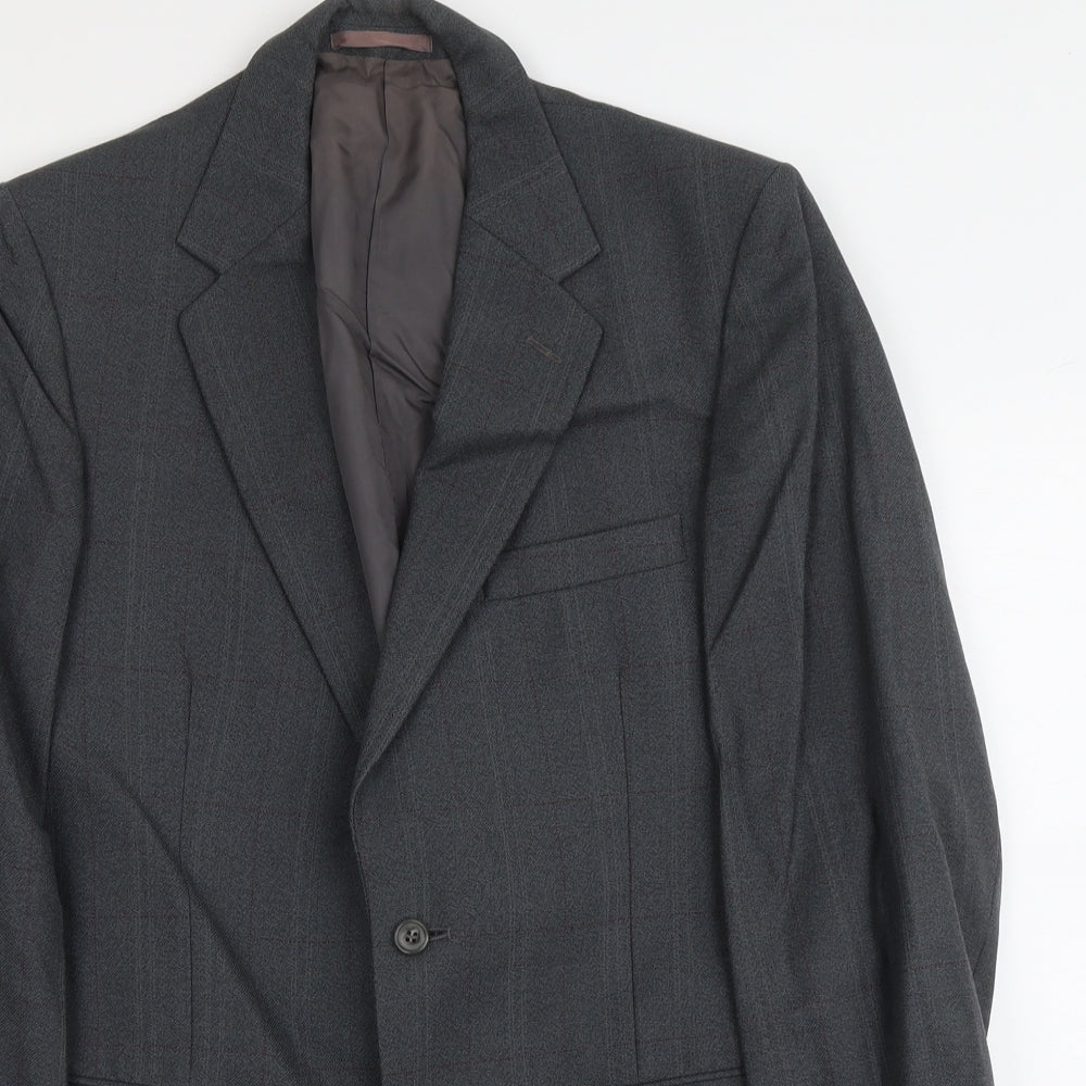 Dun&Co Mens Grey Check Wool Jacket Suit Jacket Size L Regular