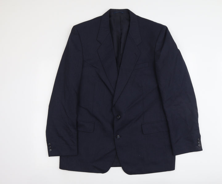 C&A Mens Blue Striped Polyester Jacket Suit Jacket Size XL Regular