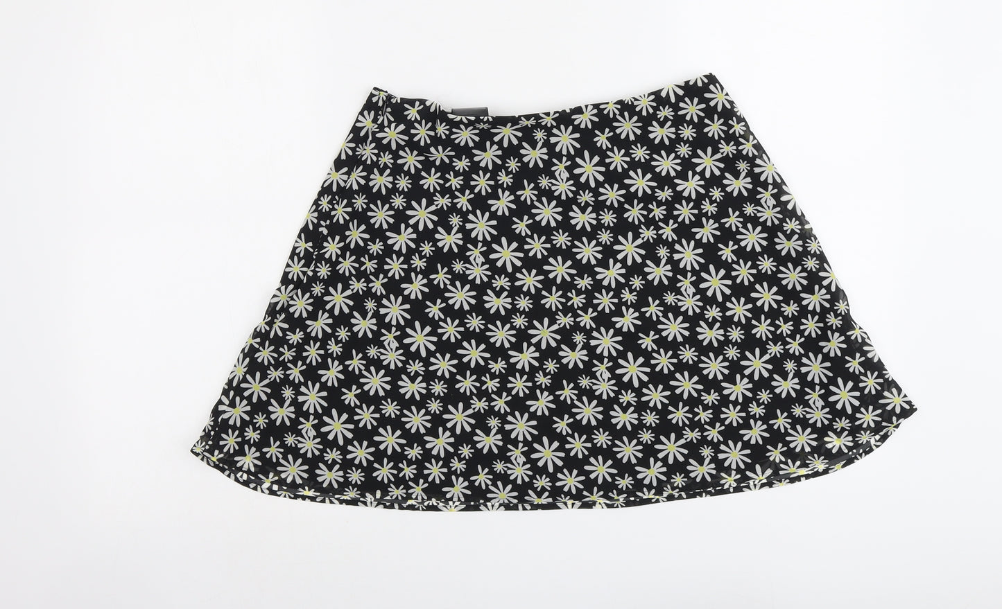H&M Womens Black Floral Polyester Skater Skirt Size 12 Zip