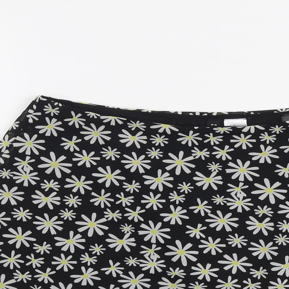H&M Womens Black Floral Polyester Skater Skirt Size 12 Zip