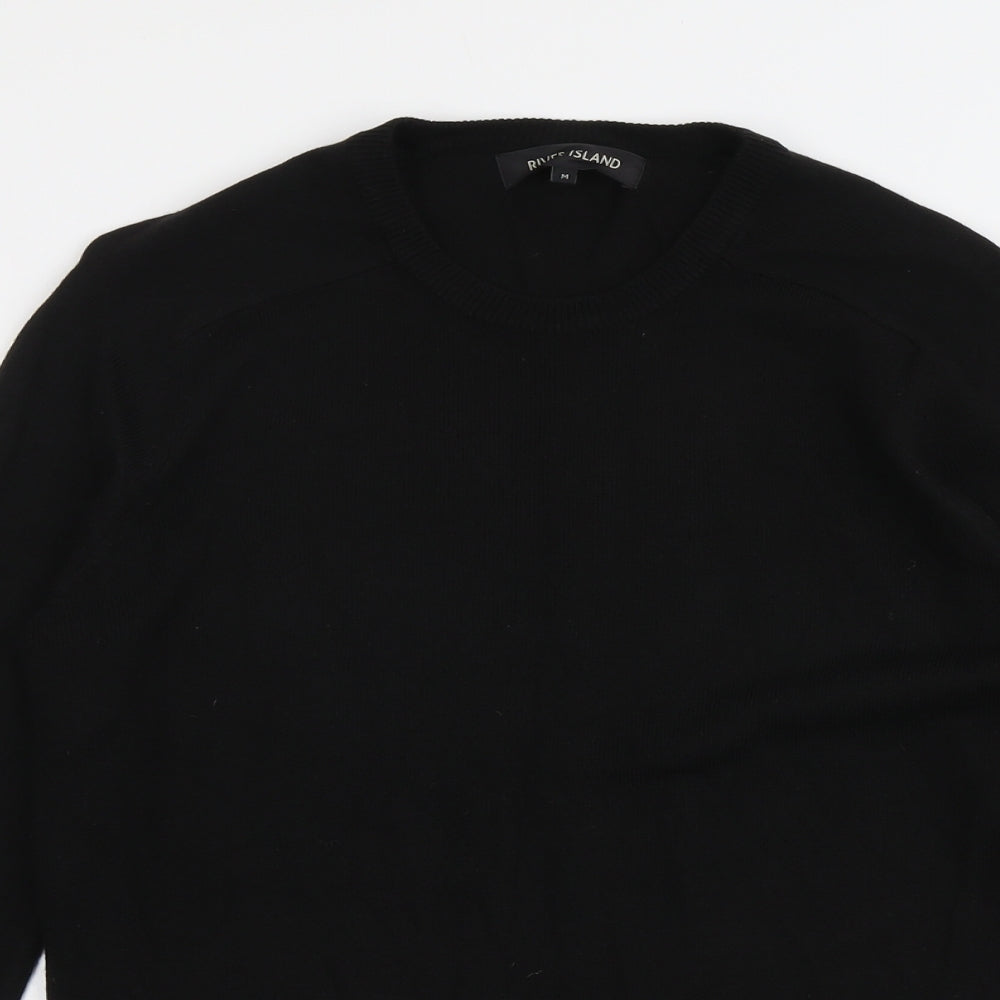 River Island Mens Black Round Neck Acrylic Pullover Jumper Size M Long Sleeve