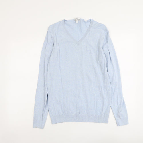 NEXT Mens Blue V-Neck Cotton Pullover Jumper Size S Long Sleeve
