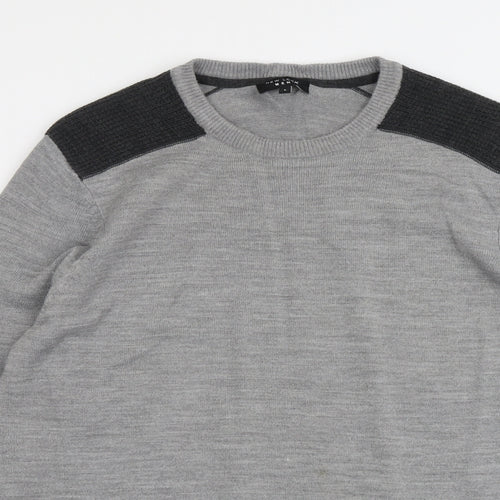 New Look Mens Grey Round Neck Acrylic Pullover Jumper Size L Long Sleeve