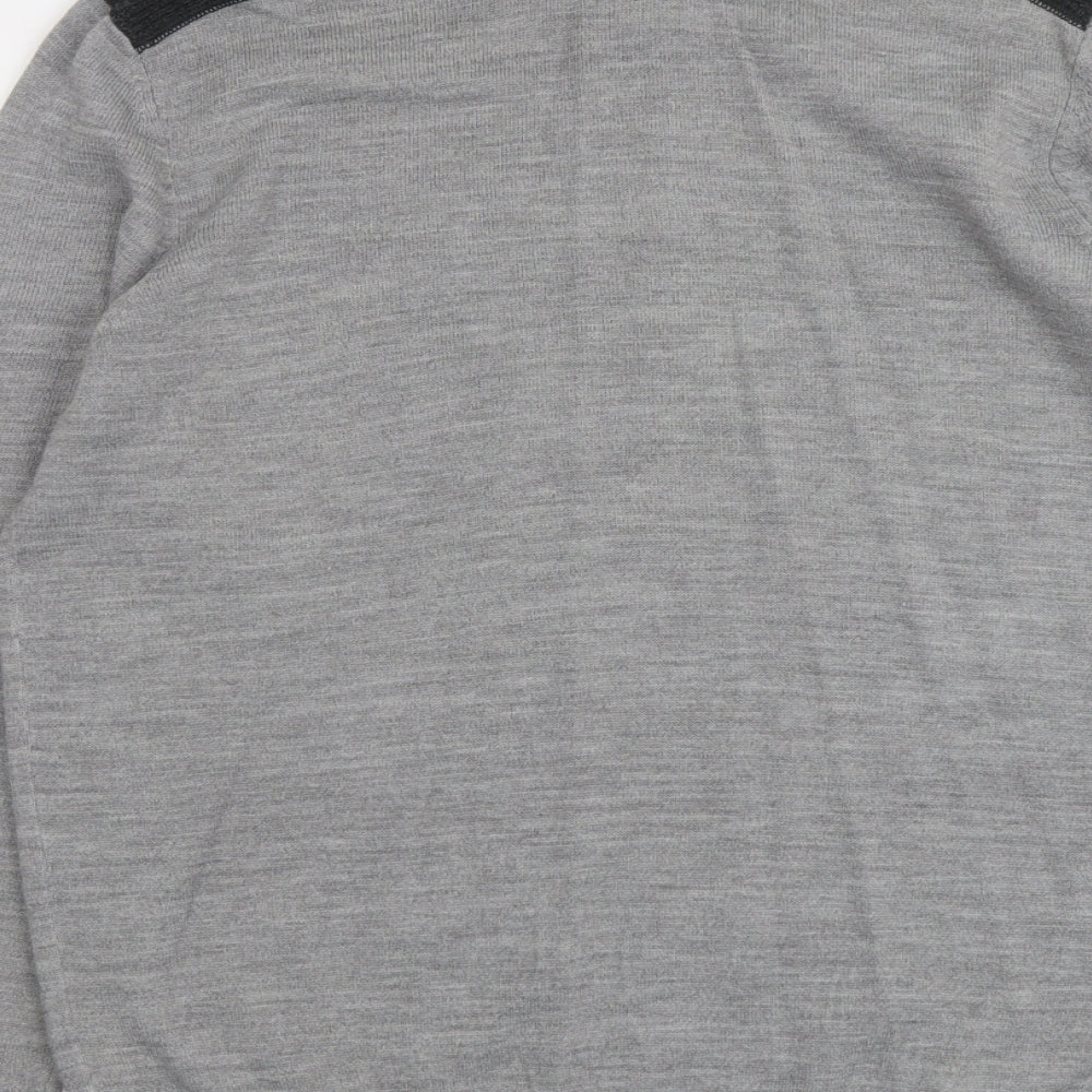 New Look Mens Grey Round Neck Acrylic Pullover Jumper Size L Long Sleeve