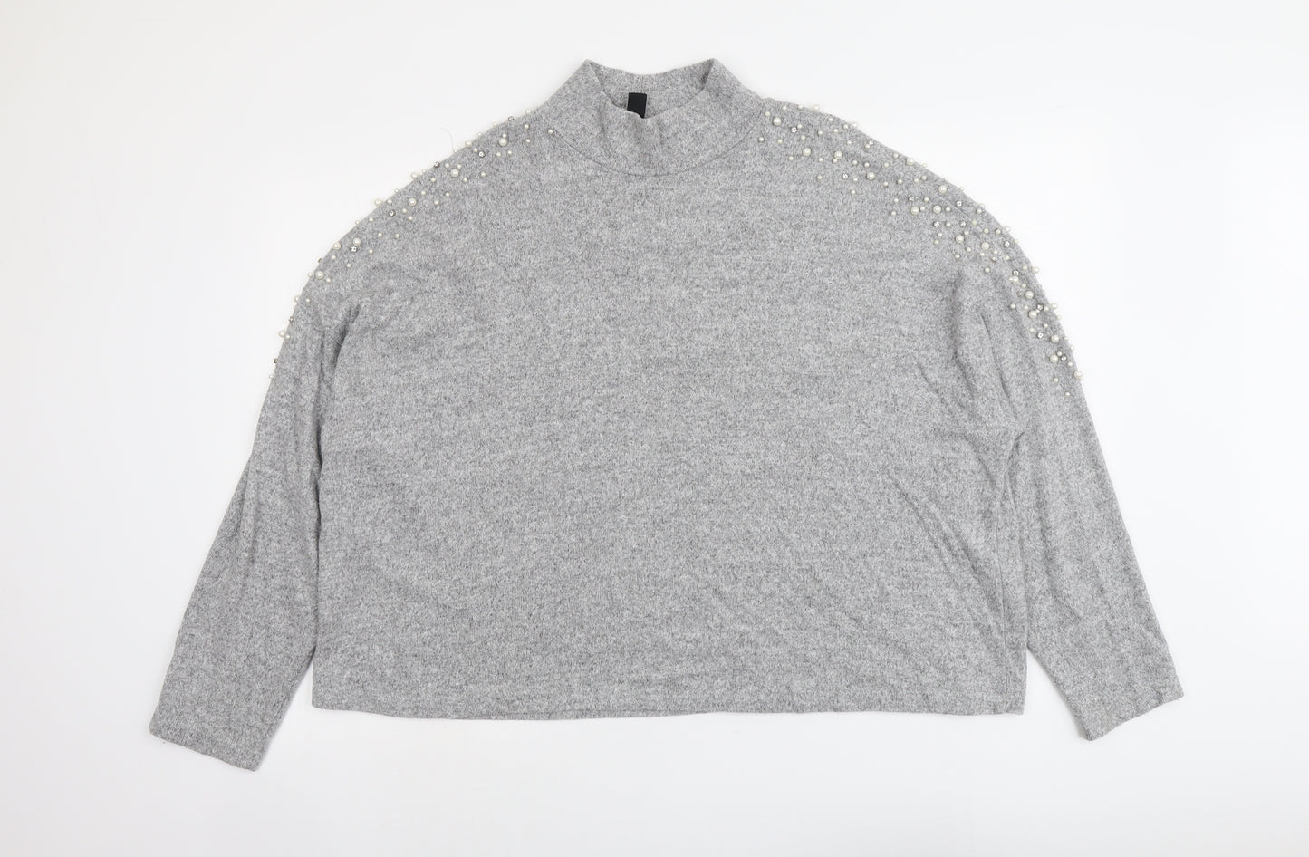 New Look Womens Grey Mock Neck Viscose Pullover Jumper Size 16