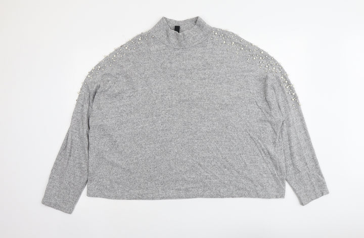 New Look Womens Grey Mock Neck Viscose Pullover Jumper Size 16