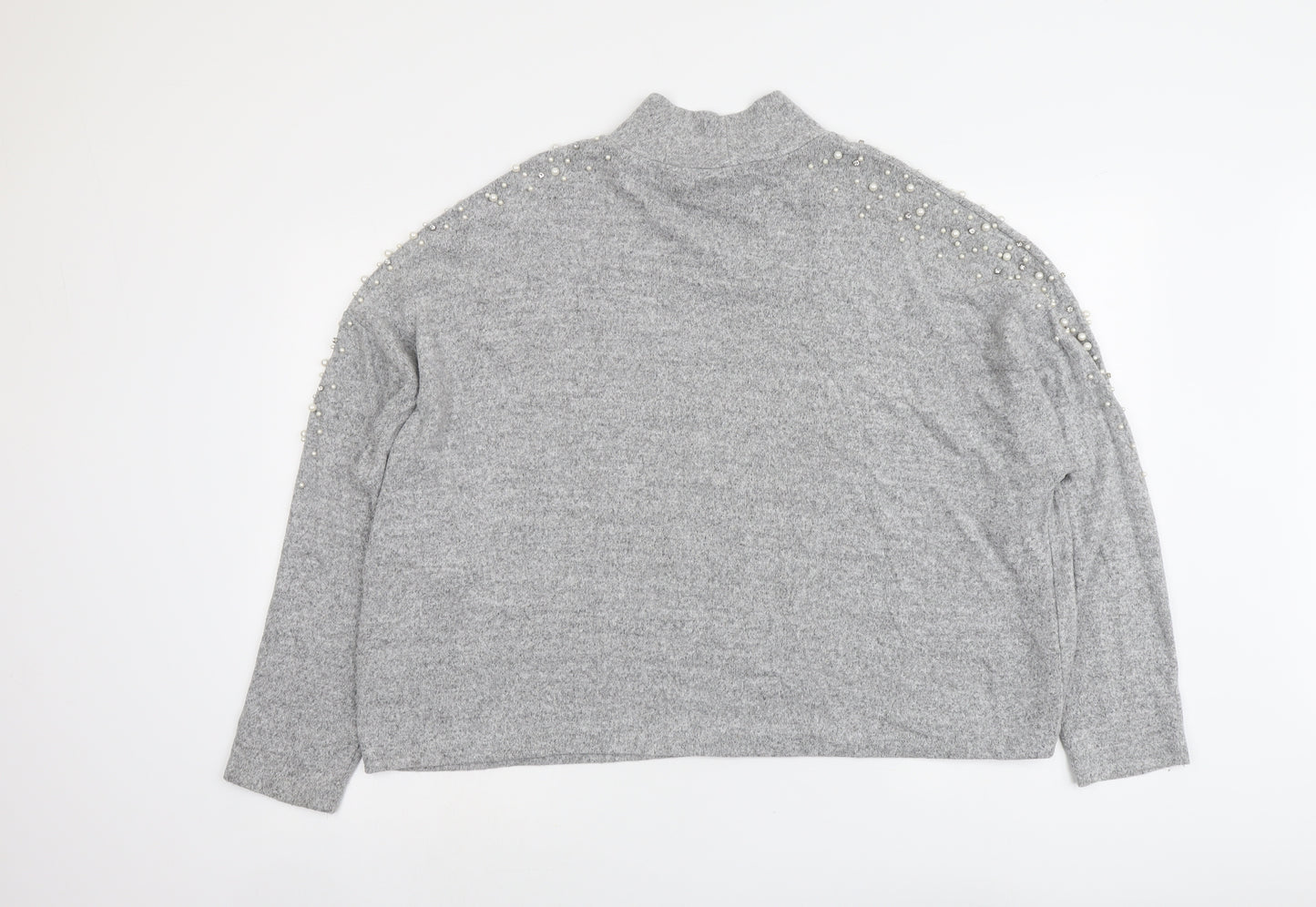 New Look Womens Grey Mock Neck Viscose Pullover Jumper Size 16
