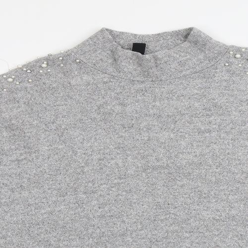 New Look Womens Grey Mock Neck Viscose Pullover Jumper Size 16