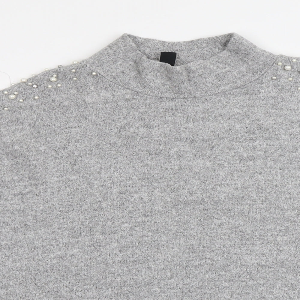 New Look Womens Grey Mock Neck Viscose Pullover Jumper Size 16