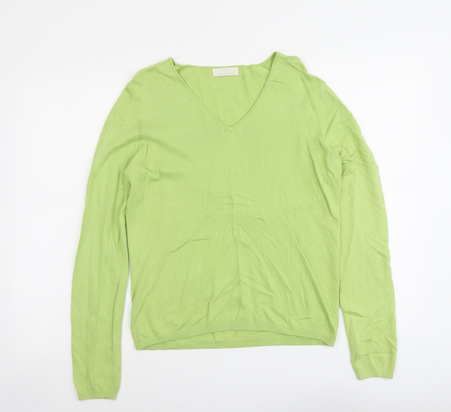 Marks and Spencer Womens Green V-Neck Viscose Pullover Jumper Size 14