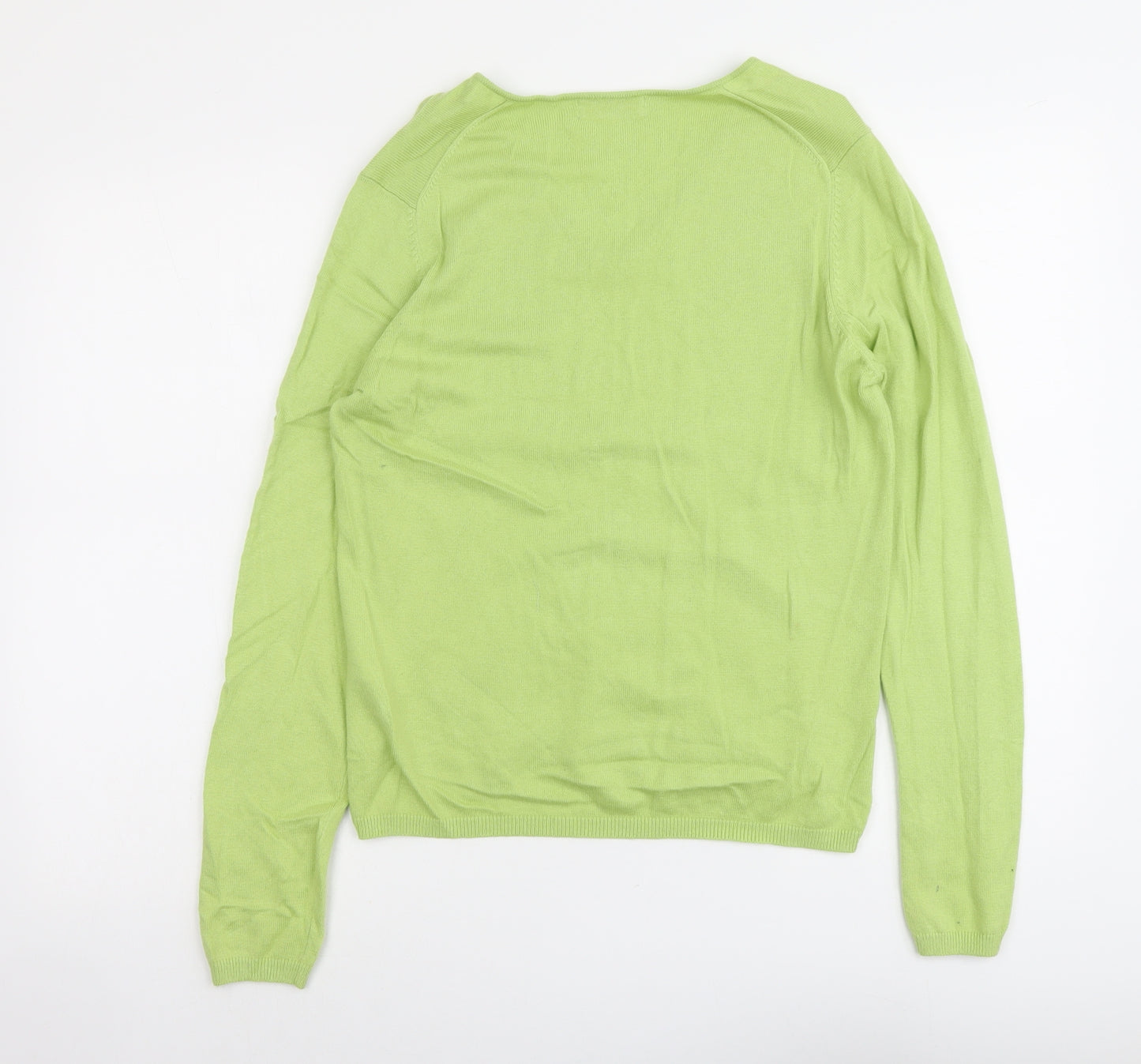 Marks and Spencer Womens Green V-Neck Viscose Pullover Jumper Size 14