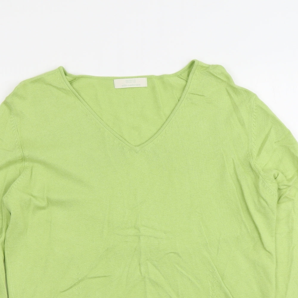Marks and Spencer Womens Green V-Neck Viscose Pullover Jumper Size 14