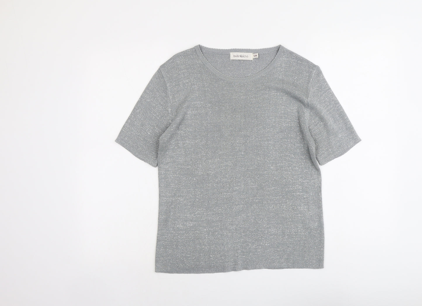 Bonmarché Womens Silver Round Neck Acrylic Pullover Jumper Size S