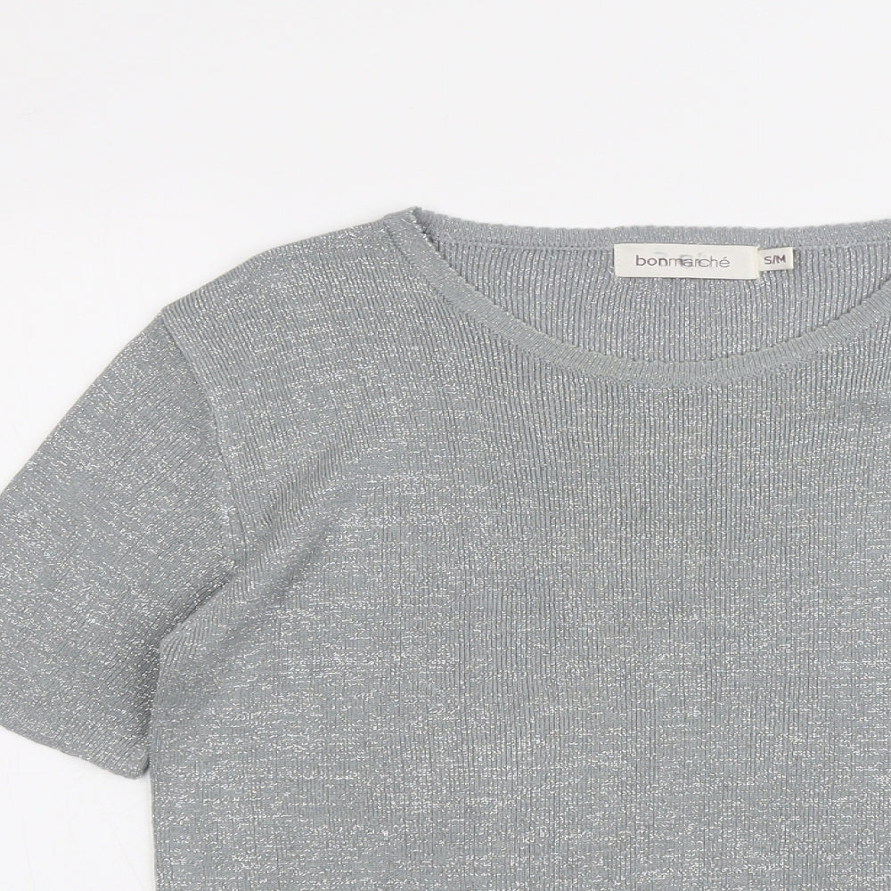 Bonmarché Womens Silver Round Neck Acrylic Pullover Jumper Size S