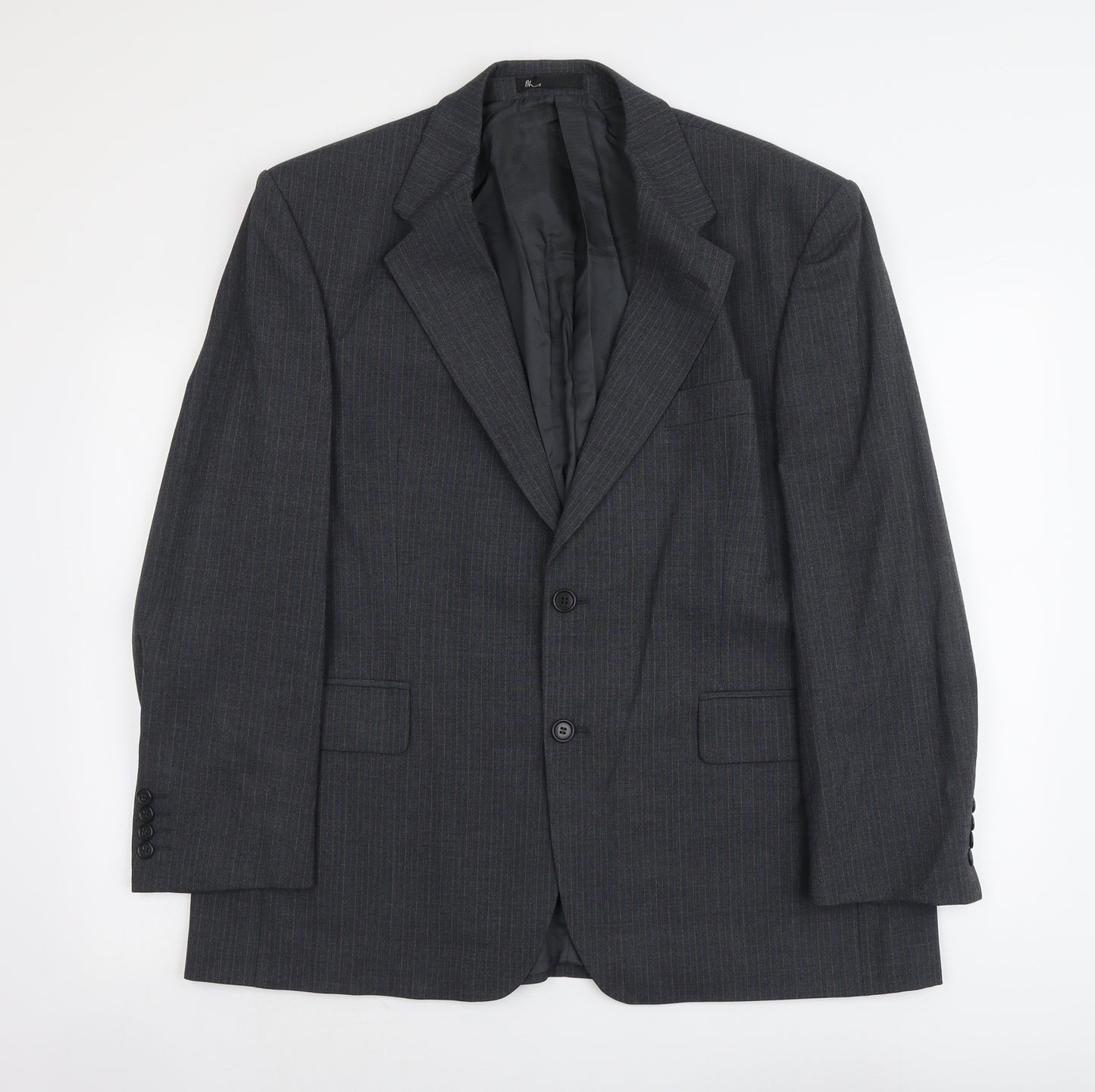 BHS Mens Grey Striped Polyester Jacket Suit Jacket Size L Regular