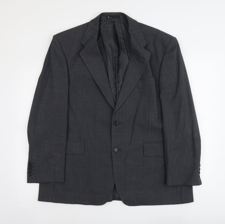 BHS Mens Grey Striped Polyester Jacket Suit Jacket Size L Regular