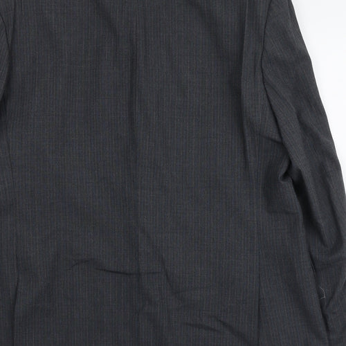 BHS Mens Grey Striped Polyester Jacket Suit Jacket Size L Regular