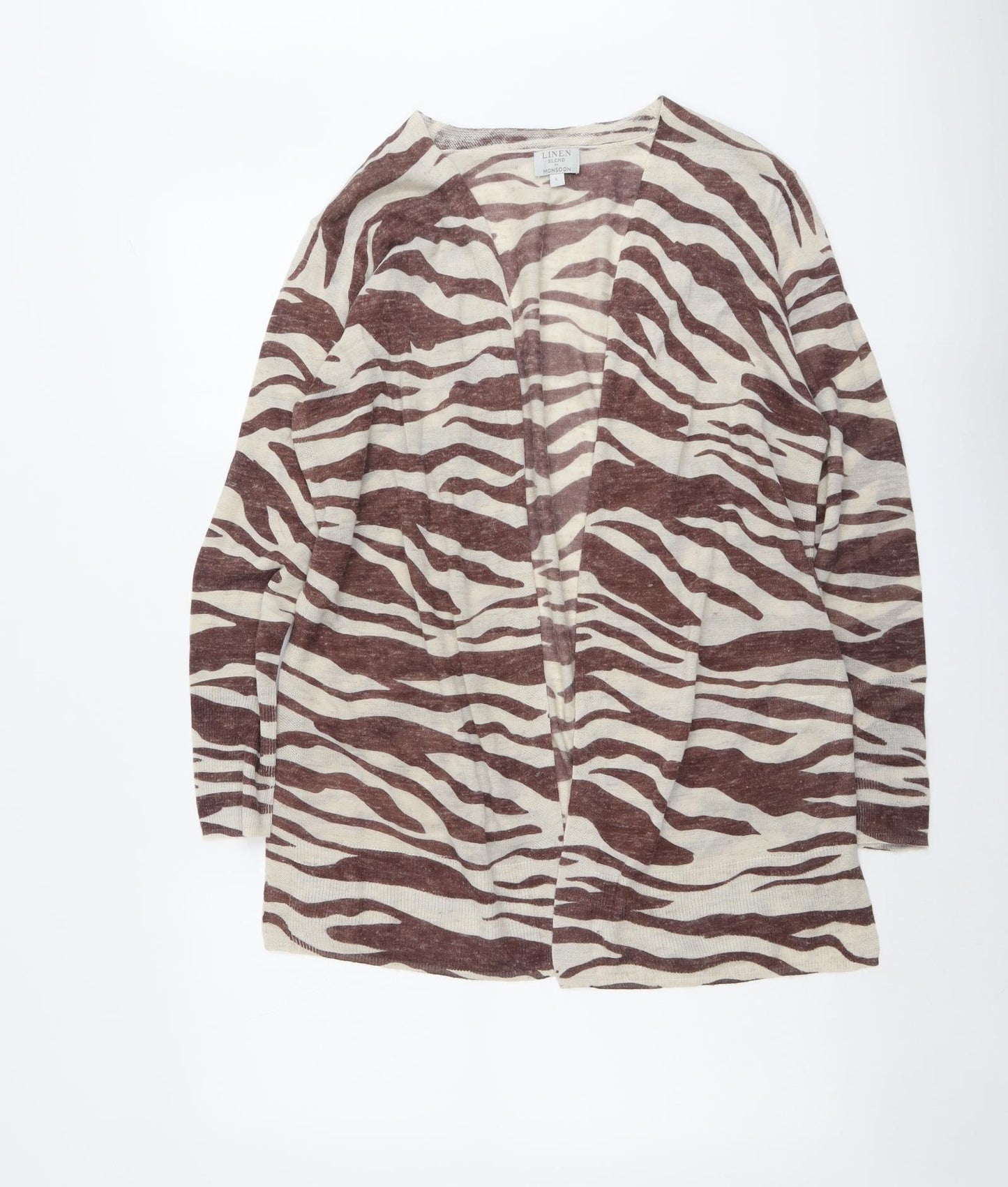 Monsoon Womens Beige V-Neck Animal Print Acrylic Cardigan Jumper Size L - Tiger Print