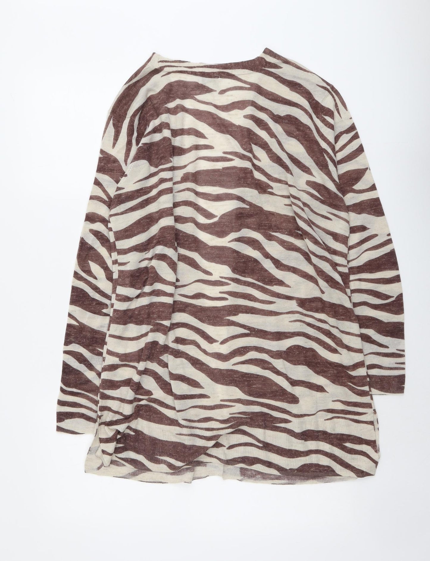 Monsoon Womens Beige V-Neck Animal Print Acrylic Cardigan Jumper Size L - Tiger Print