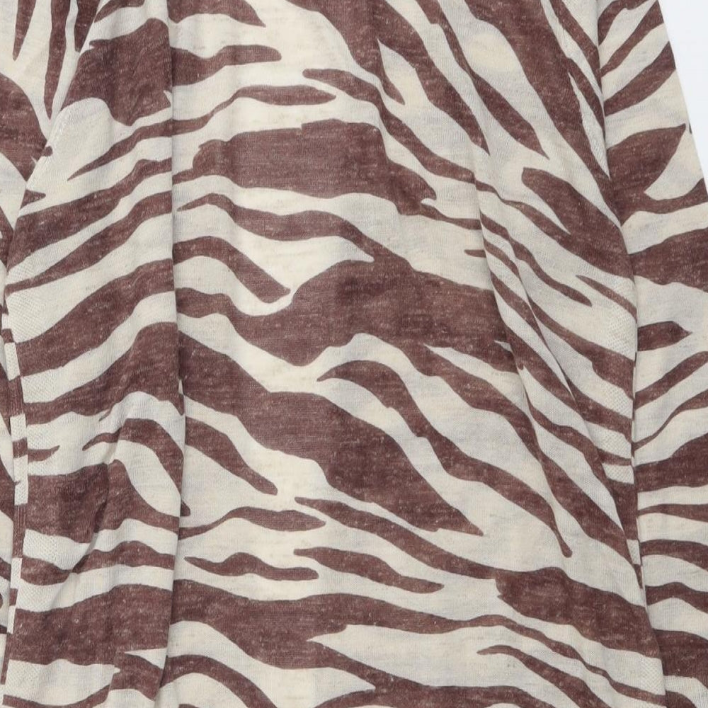 Monsoon Womens Beige V-Neck Animal Print Acrylic Cardigan Jumper Size L - Tiger Print