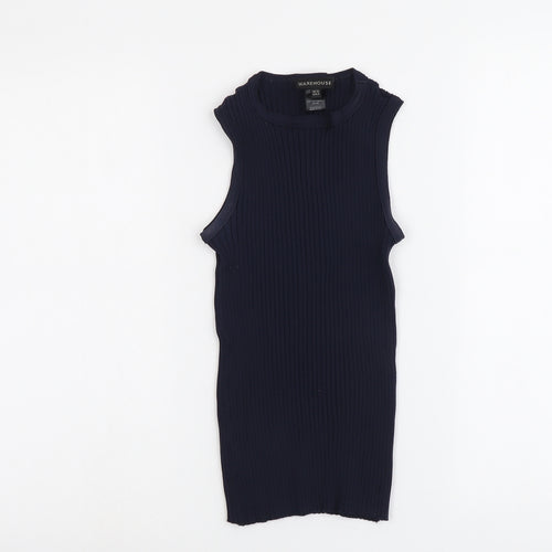 Warehouse Womens Blue Polyamide Basic Tank Size 12 Round Neck