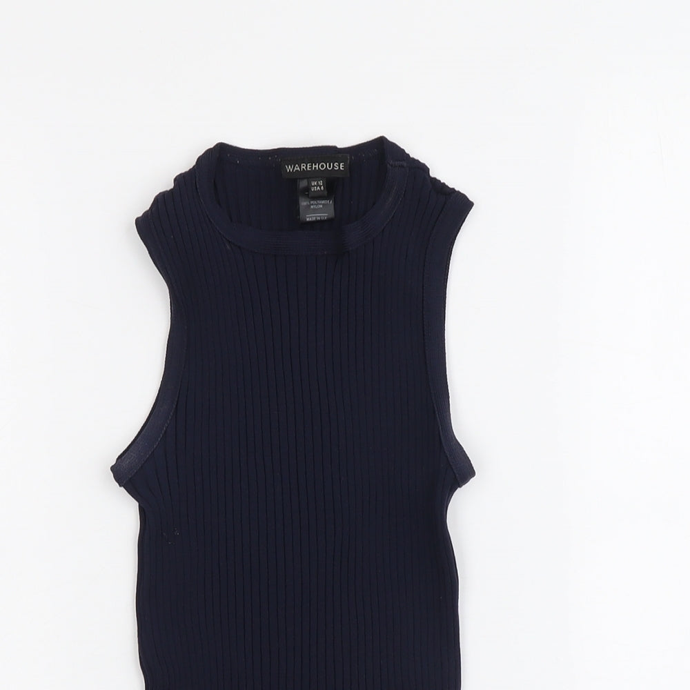 Warehouse Womens Blue Polyamide Basic Tank Size 12 Round Neck