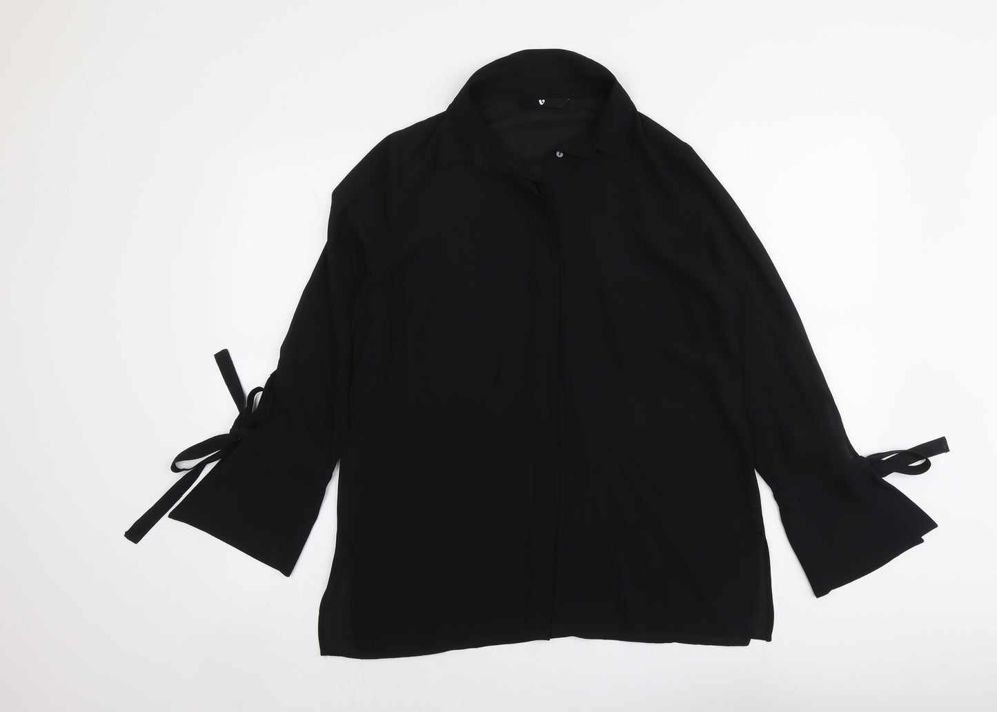 V By Very Womens Black Polyester Basic Button-Up Size 12 V-Neck