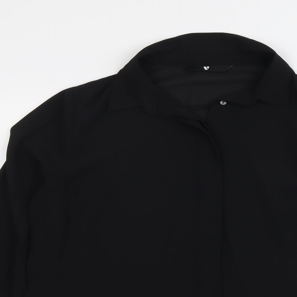 V By Very Womens Black Polyester Basic Button-Up Size 12 V-Neck