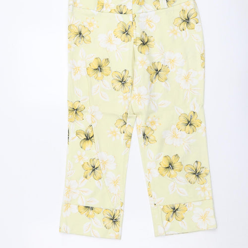 Miss Poem Womens Yellow Floral Cotton Cropped Trousers Size M L22 in Regular Zip