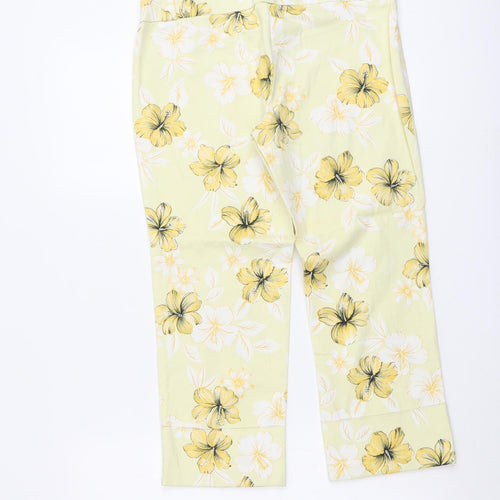 Miss Poem Womens Yellow Floral Cotton Cropped Trousers Size M L22 in Regular Zip