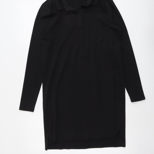 Warehouse Womens Black Polyester Shirt Dress Size 10 Collared Button