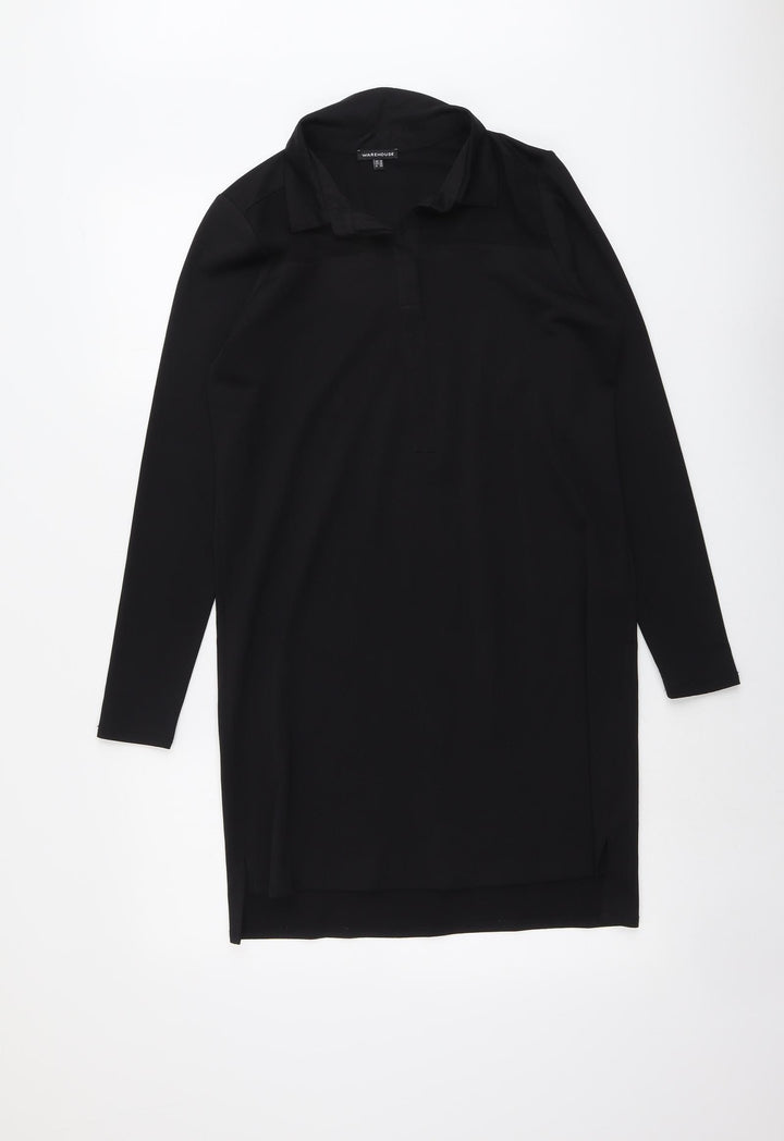 Warehouse Womens Black Polyester Shirt Dress Size 10 Collared Button