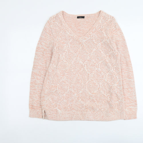 M&Co Womens Pink V-Neck Acrylic Pullover Jumper Size 14