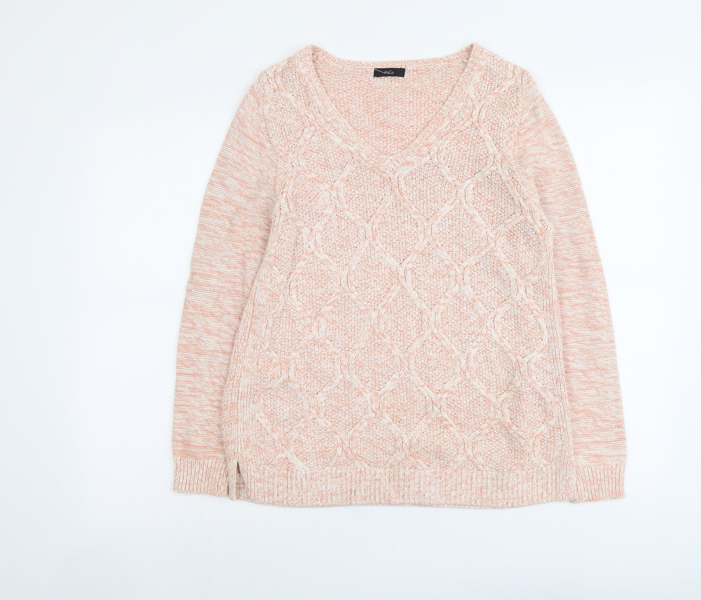 M&Co Womens Pink V-Neck Acrylic Pullover Jumper Size 14