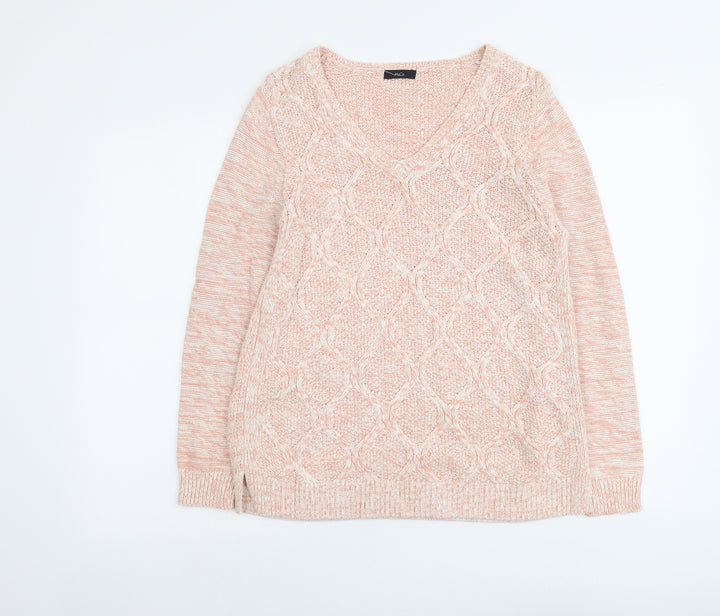 M&Co Womens Pink V-Neck Acrylic Pullover Jumper Size 14