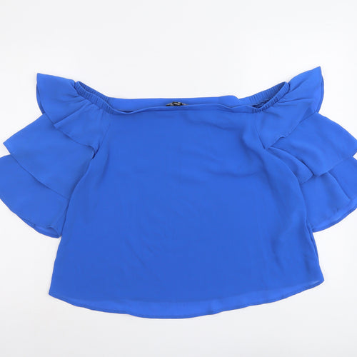 New Look Womens Blue Polyester Basic Blouse Size 12 Boat Neck