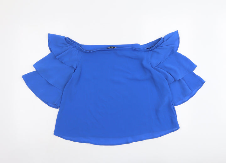 New Look Womens Blue Polyester Basic Blouse Size 12 Boat Neck