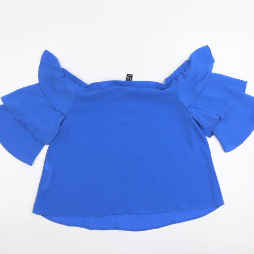 New Look Womens Blue Polyester Basic Blouse Size 12 Boat Neck