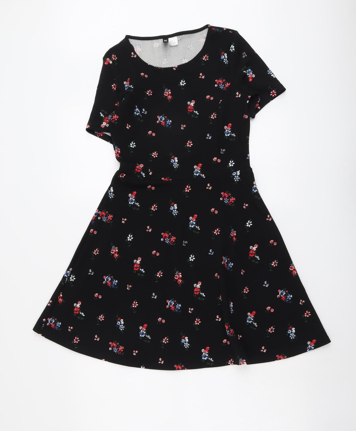 H&M Womens Black Floral Polyester Fit & Flare Size 8 Round Neck Pullover