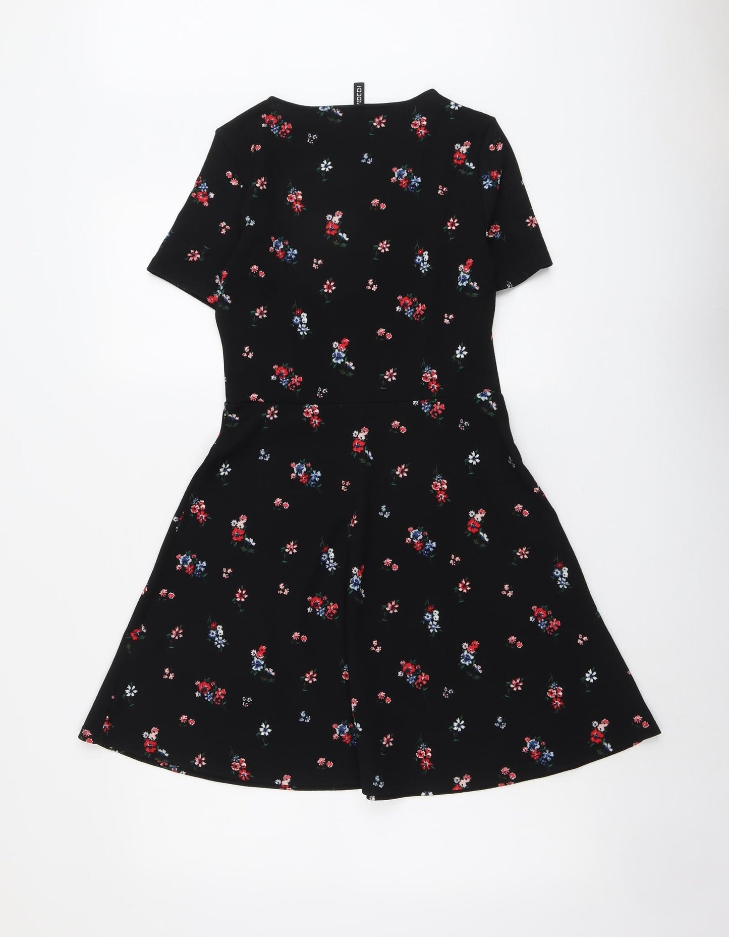 H&M Womens Black Floral Polyester Fit & Flare Size 8 Round Neck Pullover