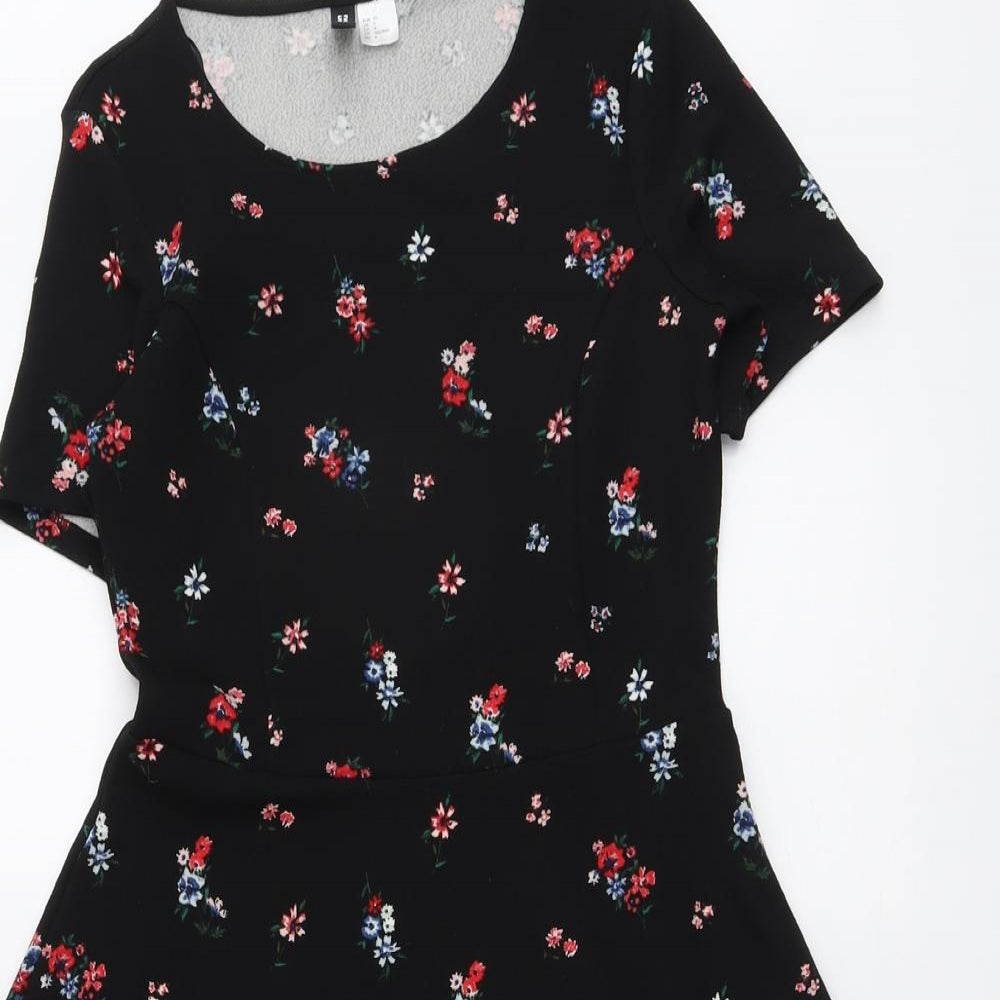 H&M Womens Black Floral Polyester Fit & Flare Size 8 Round Neck Pullover