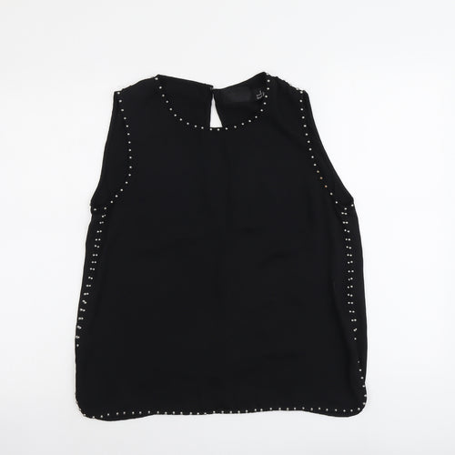 H&M Womens Black Polyester Basic Blouse Size 12 Round Neck