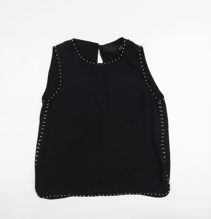 H&M Womens Black Polyester Basic Blouse Size 12 Round Neck