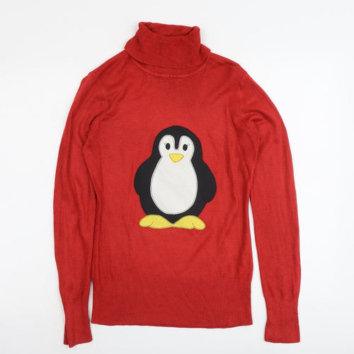 NEXT Womens Red Roll Neck Acrylic Pullover Jumper Size 10 - Penguin