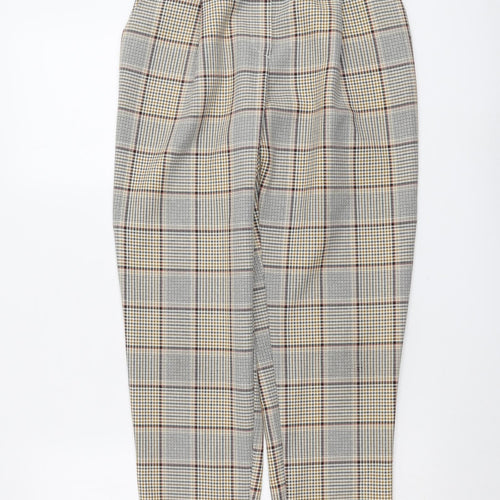 New Look Womens Beige Plaid Polyester Carrot Trousers Size 10 L28 in Regular Button