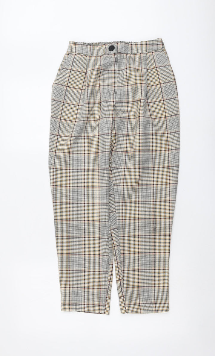 New Look Womens Beige Plaid Polyester Carrot Trousers Size 10 L28 in Regular Button