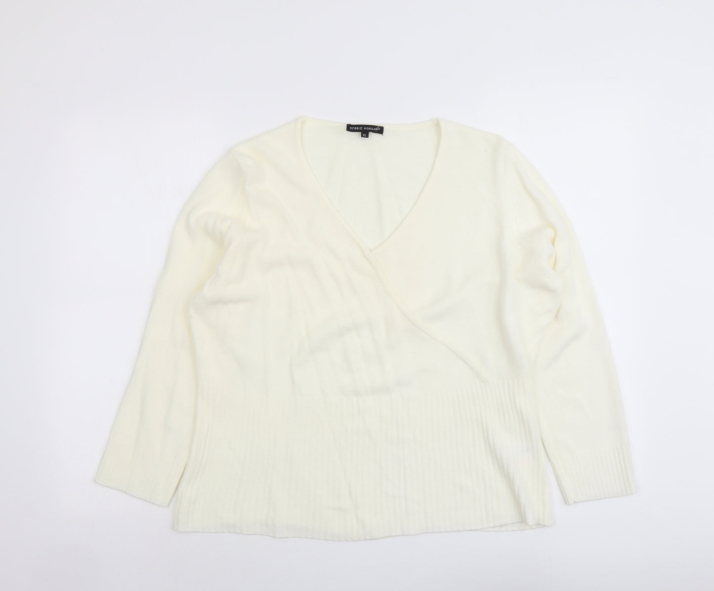 Debbie Morgan Womens Ivory V-Neck Acrylic Pullover Jumper Size XL