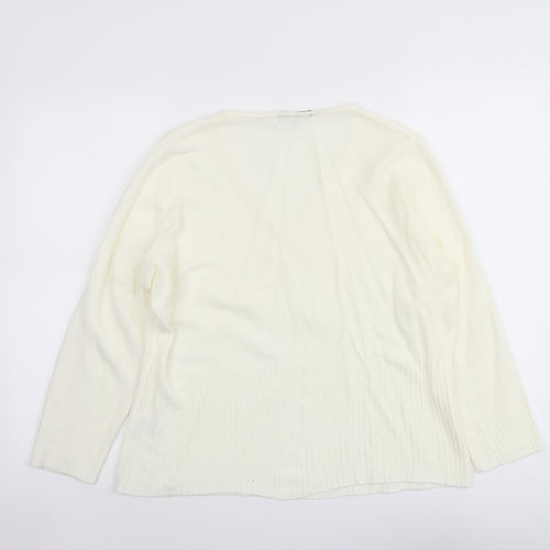 Debbie Morgan Womens Ivory V-Neck Acrylic Pullover Jumper Size XL