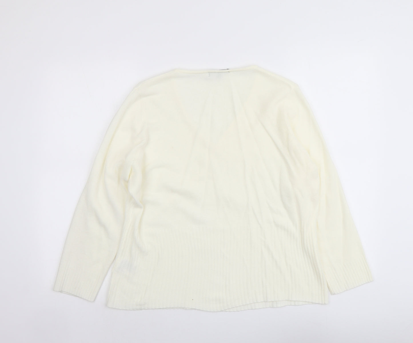 Debbie Morgan Womens Ivory V-Neck Acrylic Pullover Jumper Size XL