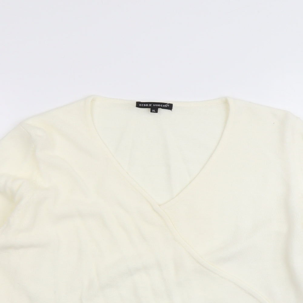 Debbie Morgan Womens Ivory V-Neck Acrylic Pullover Jumper Size XL